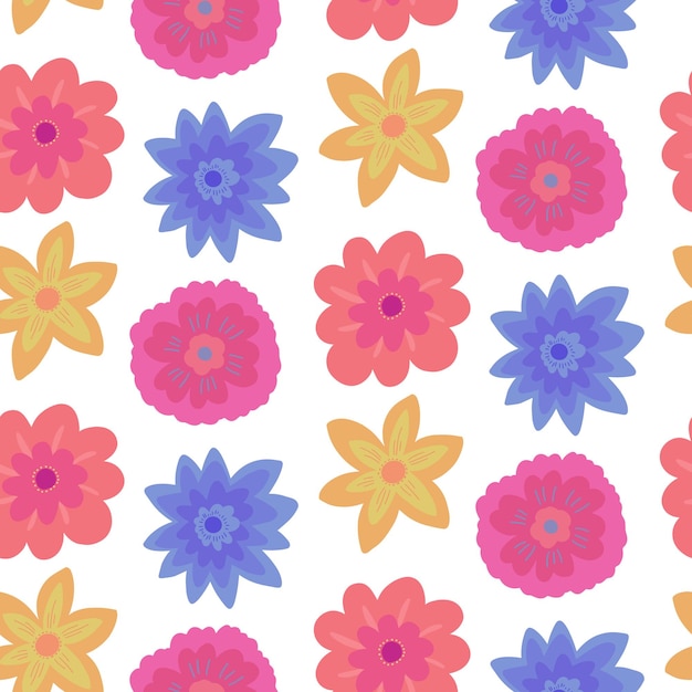 Lindo patrón sin costuras con cabeza de flor de garabato dibujada a mano en estilo infantil simple