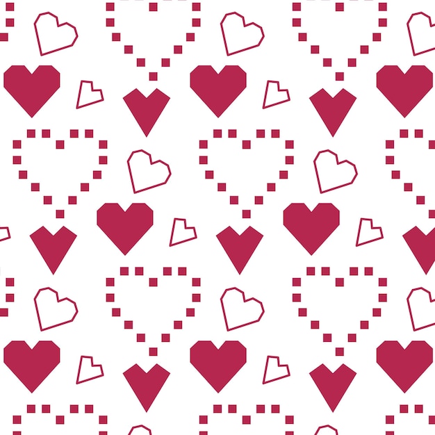 Lindo patrón sin costuras con corazones cuadrados rosados en fondo blanco para papel de embalaje de valentines