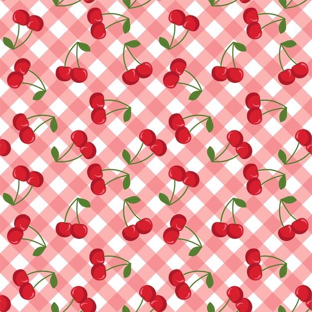 Lindo patrón sin costuras en estilo de dibujos animados de cerezas