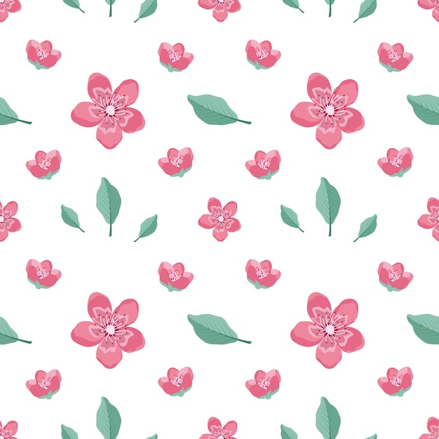 Lindo patrón sin costuras con estilo con flores de sakura y ramitas. La impresión de primavera es adecuada para textiles, papel de regalo, varios diseños. Ilustración vectorial plana