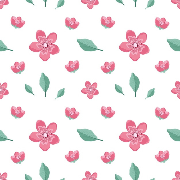 Lindo patrón sin costuras con estilo con flores de sakura y ramitas. La impresión de primavera es adecuada para textiles, papel de regalo, varios diseños. Ilustración vectorial plana