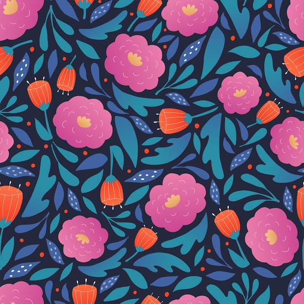 lindo patrón sin costuras con flores abstractas y hojas para estampados textiles, envoltura de papel tapiz