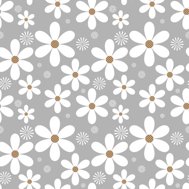 Lindo patrón sin costuras de flores blancas sobre fondo gris Ilustración vectorial