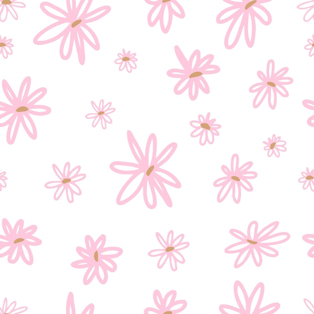 Lindo patrón sin costuras con flores garabateadas dibujadas a mano Textura floral de primavera para textiles de tela