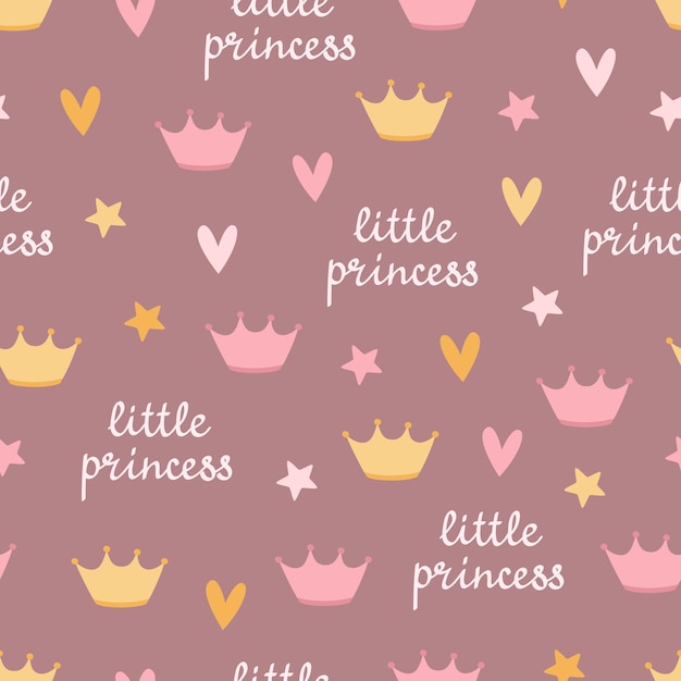 Lindo patrón sin costuras La frase pequeña princesa corona corazón estrella