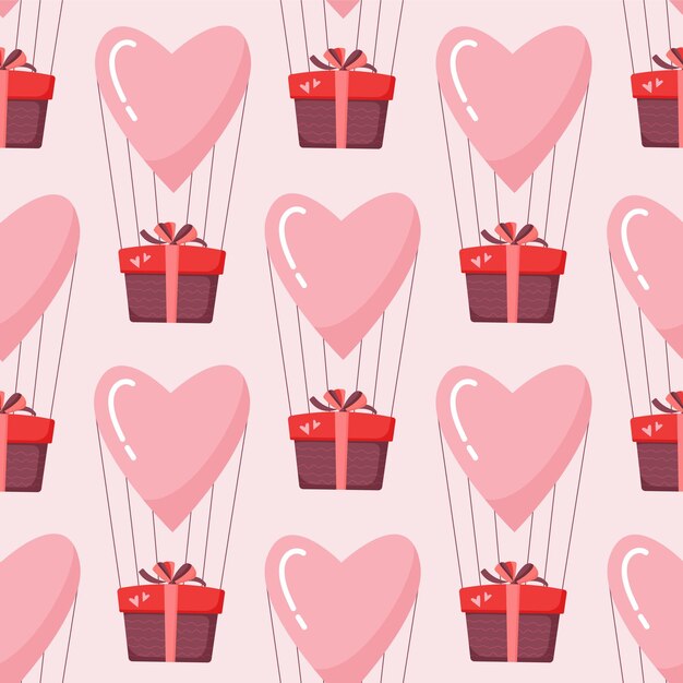 Lindo patrón sin costuras con globos de corazón y regalos Diseño vectorial