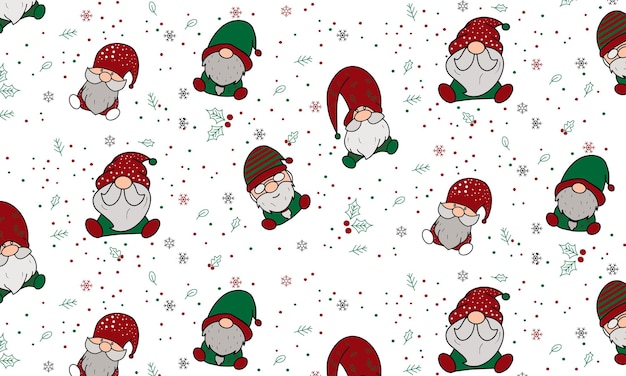 Lindo patrón sin costuras con gnomos copos de nieve feliz año nuevo feliz navidad