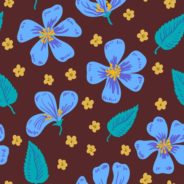 Lindo patrón sin costuras con grandes flores azules