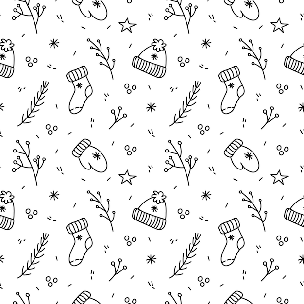 Lindo patrón sin costuras de invierno en estilo doodle
