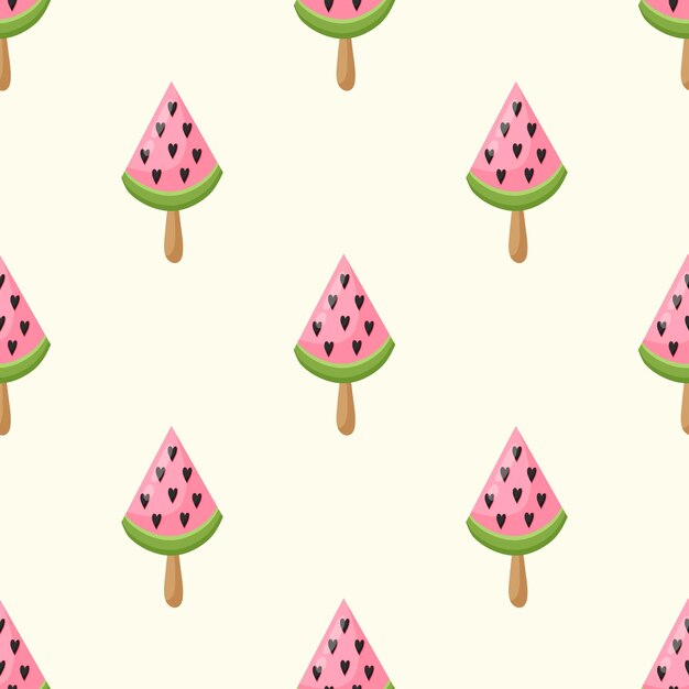 Lindo patrón sin costuras con una jugosa sandía en un estilo de dibujos animados. Fondo brillante para imprimir sobre tela, papel tapiz y papel. Vector