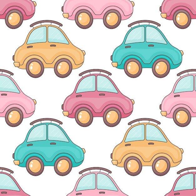 Lindo patrón sin costuras de pequeños autos Niños vector ilustración Estilo de dibujos animados
