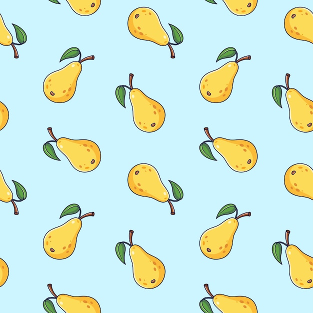 Lindo patrón sin costuras de pera amarilla en estilo doodle Dibujos animados dibujados a mano de vector Ilustración de pera Patrón para ropa de niños