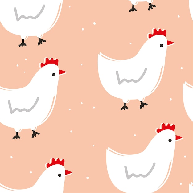 lindo patrón sin costuras con pollo de dibujos animados y fondo rosa