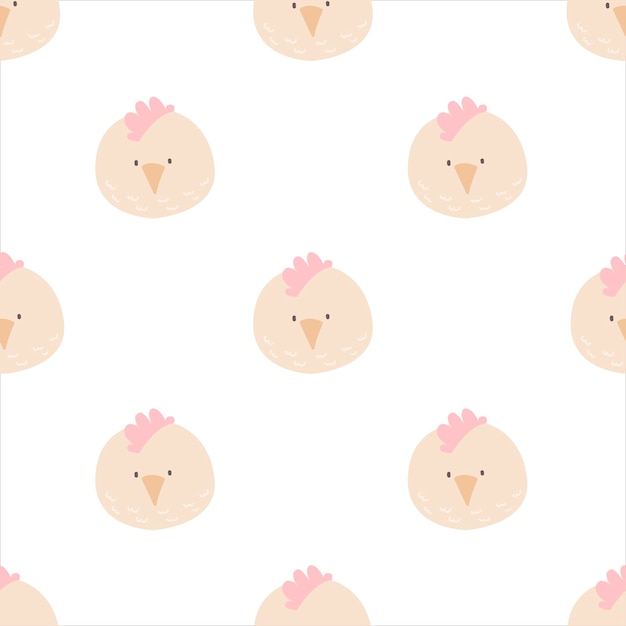Lindo patrón sin costuras con pollos. cabeza de animal Fondo de Pascua de vector de dibujos animados brillante. Se puede usar para papel tapiz, rellenos de patrón, diseño infantil.