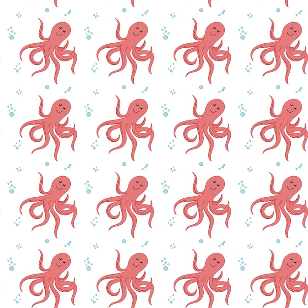 Lindo patrón sin costuras con pulpos de dibujos animados Fondo marino de verano con criaturas marinas Ideal para imprimir en cubiertas de telas