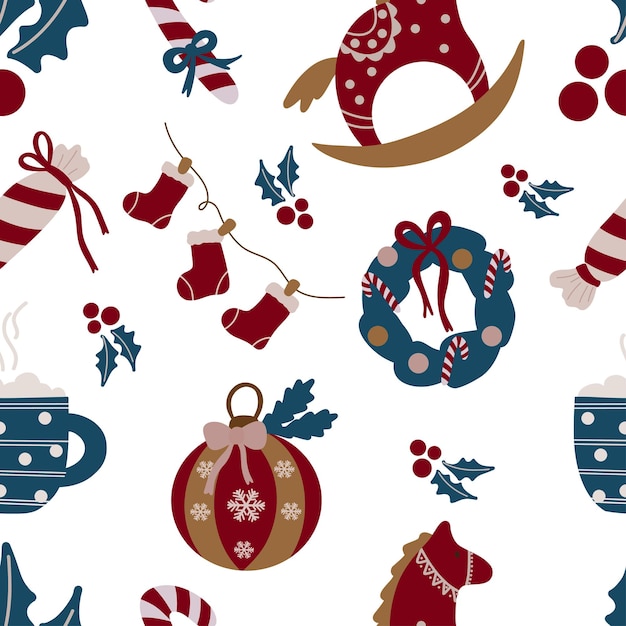 Lindo patrón sin costuras vectorial de Navidad sobre fondo blanco Imprenta para lino textil y pijama web