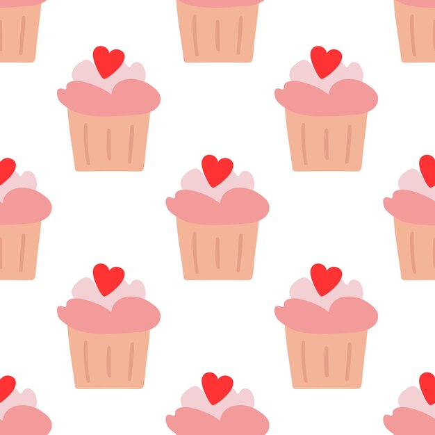 Lindo patrón de cupcakes vectoriales. Ilustración de garabatos dibujados a mano