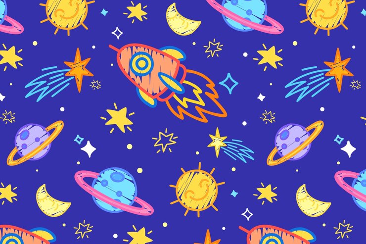 Un lindo patrón de dibujos animados espaciales