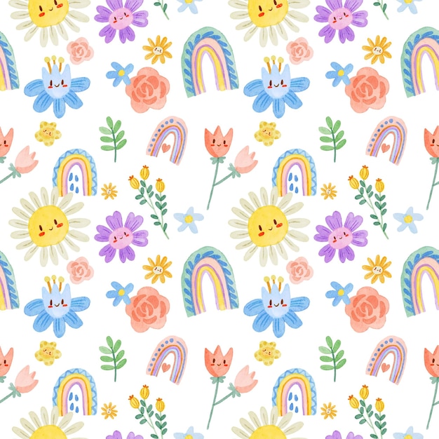 Vector lindo patrón floral de dibujos animados para bebé