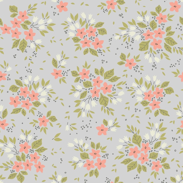 Vector lindo patrón floral en las pequeñas flores rosadas textura de vector transparente fondo gris