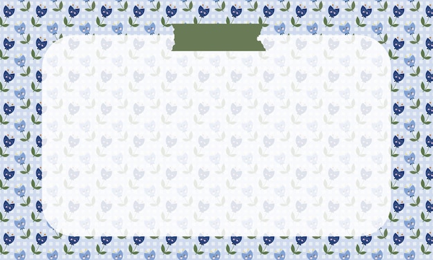 El lindo patrón de flores de kawaii y dulce con fondo de bloc de notas de cartel de cuadrícula azul