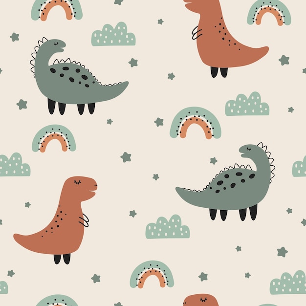 Lindo patrón infantil sin costuras con dinosaurios lindos