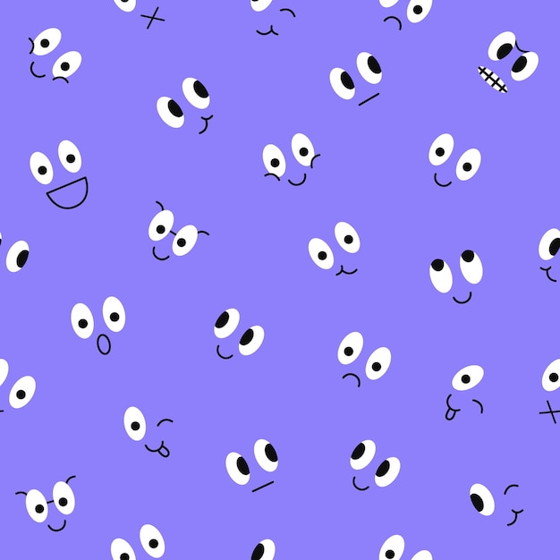 Lindo patrón mínimo sin costuras con caras de personajes sobre un fondo azul Diseño de dibujos animados divertidos de moda