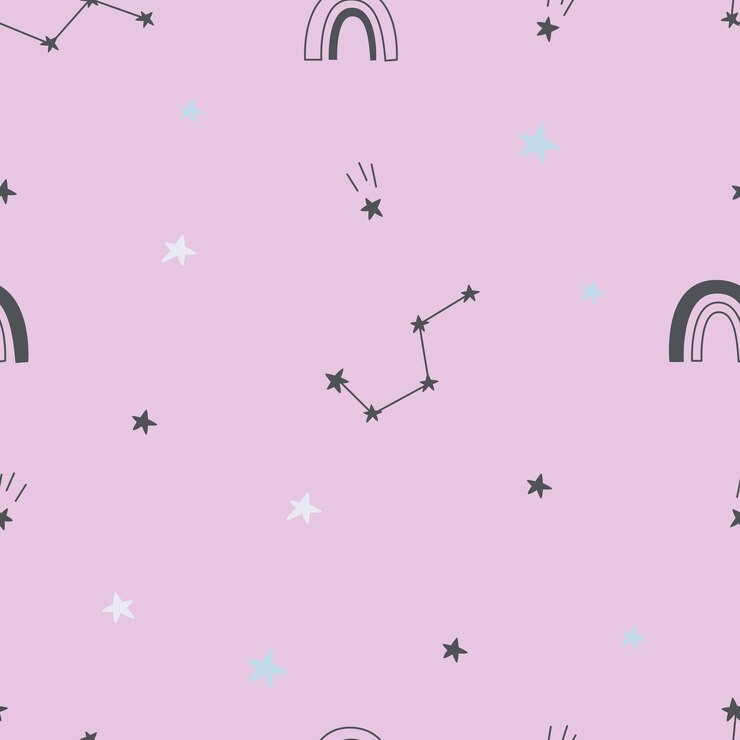 Lindo patrón de mundo espacial sin costuras, estrellas y arco iris sobre fondo rosa. ilustración vectorial