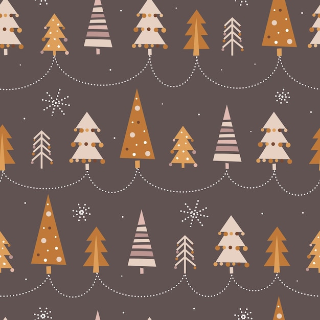 Vector lindo patrón de navidad sin fisuras con árboles de navidad en estilo boho