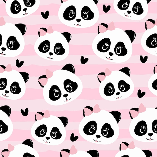 Vector lindo patrón de panda de fondo de rayas rosadas