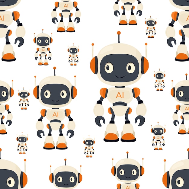Lindo patrón de robot de IA futurista en un fondo aislado blanco