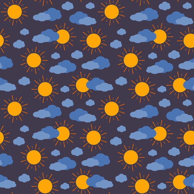 Lindo patrón simple y sin costuras con sol y nubes Los niños imprimen para textiles, papel de regalo y diseño Ilustración plana vectorial