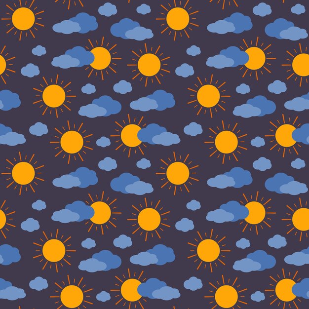 Lindo patrón simple y sin costuras con sol y nubes Los niños imprimen para textiles, papel de regalo y diseño Ilustración plana vectorial