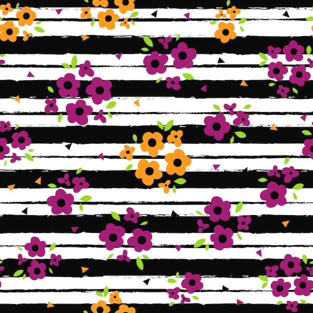 Lindo patrón transparente con flores en un estilo de dibujos animados