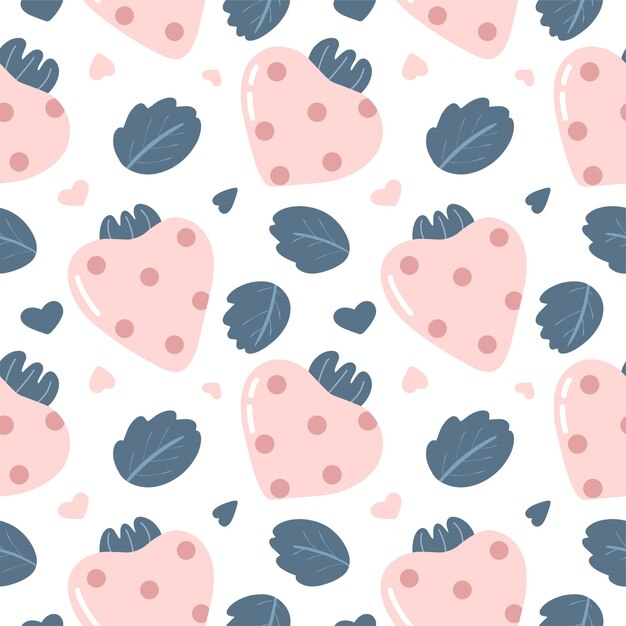 Lindo patrón transparente con fresas rosas y corazones estilo escandinavo ilustración vectorial