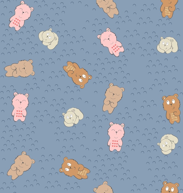 Lindo patrón transparente de vector con oso de dibujos animados