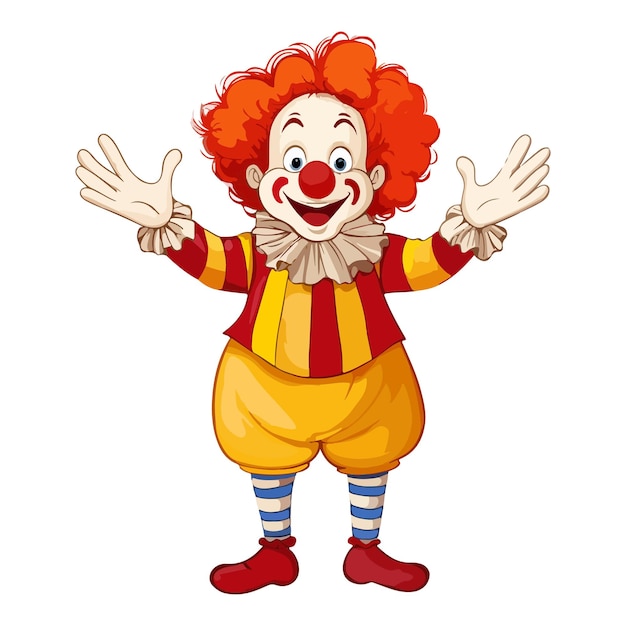 El lindo payaso de dibujos animados de pie con las manos en alto