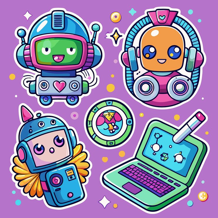 Vector el lindo pegatina de la tecnología robótica