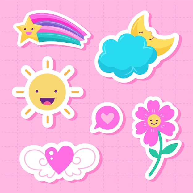 lindo, pegatinas, vector