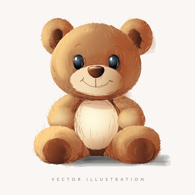 Lindo peluche de peluche sentado ilustración de maqueta vectorial en estilo de moda aislado en blanco