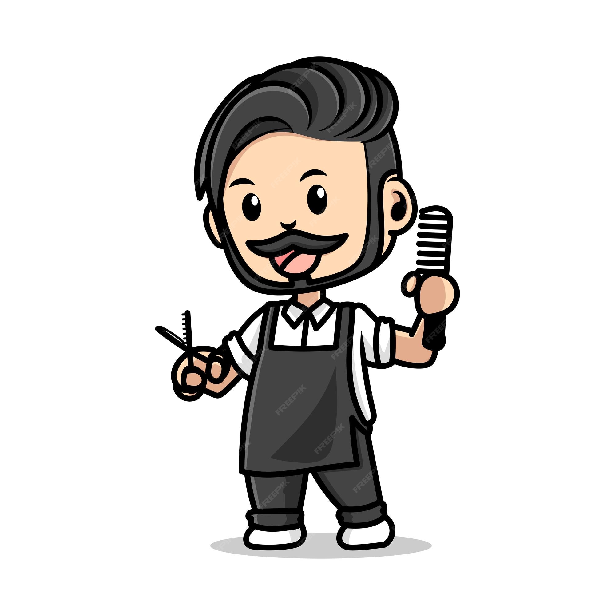 Lindo peluquero vector dibujos animados feliz hipster peluquero hombre profesional peluquero listo para hacer un corte de pelo de moda ilustración aislada | Vector Premium Lindo peluquero vector dibujos animados feliz hipster peluquero hombre profesional peluquero listo para hacer un corte de pelo de moda ilustración aislada | Vector Premium