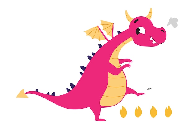 Lindo pequeño bebé dragón divertida criatura fantástica cuento de hadas personaje estilo de dibujos animados ilustración vectorial