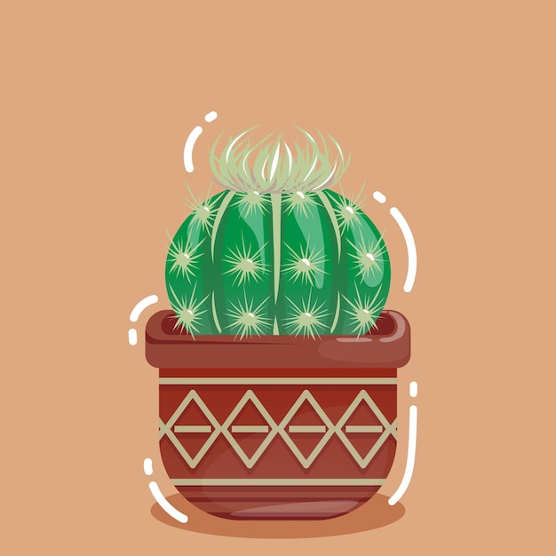 lindo pequeño cactus dentro de una maceta en dibujos animados