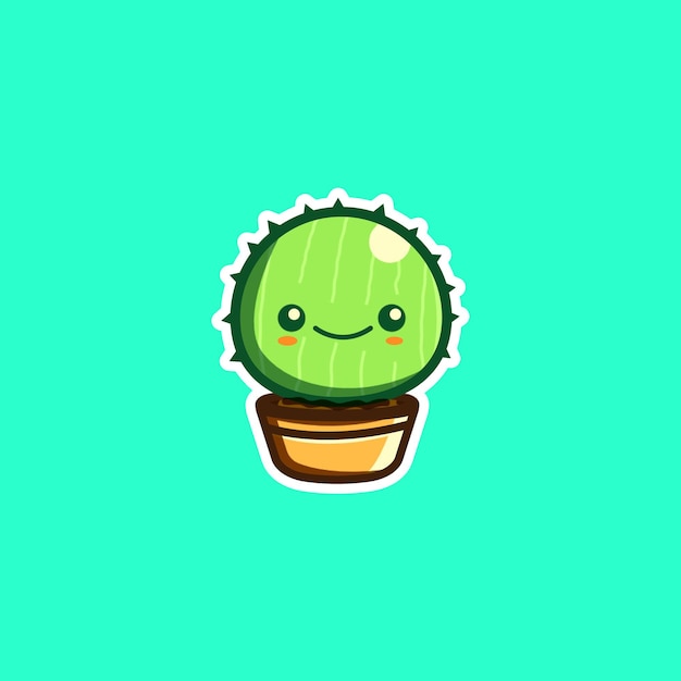 lindo pequeño cactus en la olla dibujos animados vector ilustración pegatina