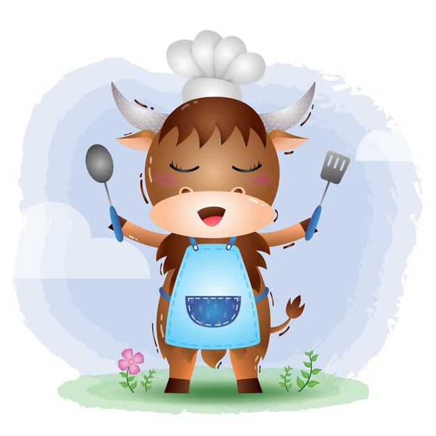Un lindo y pequeño chef búfalo.