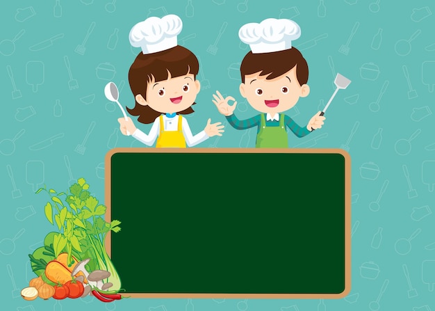 Lindo pequeño chef cocinando menú de comida 60