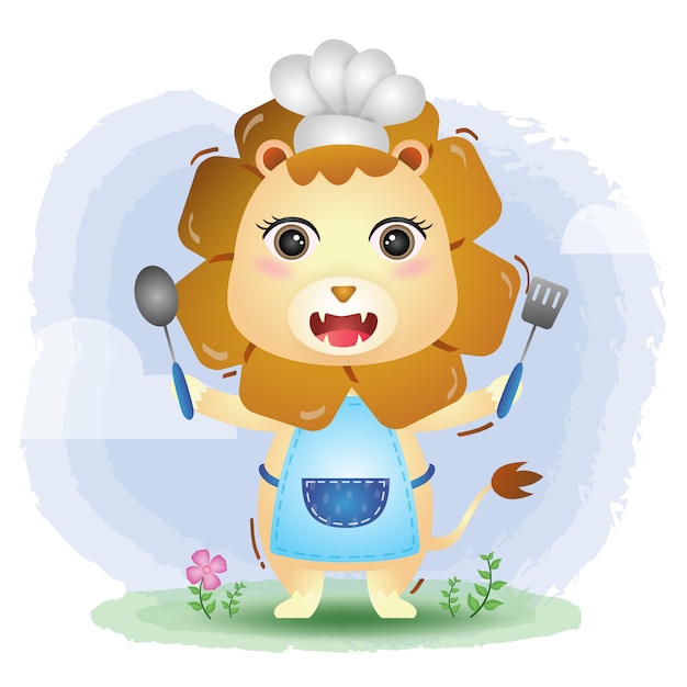 Un lindo y pequeño chef león