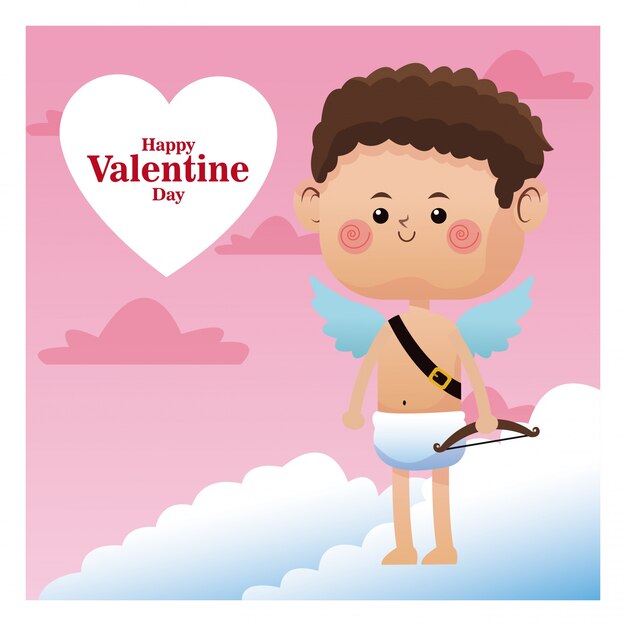 Lindo pequeño cupido feliz día de san valentín cielo rosa