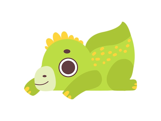 Lindo pequeño dinosaurio verde adorable bebé dinosaurio personaje ilustración vectorial sobre fondo blanco