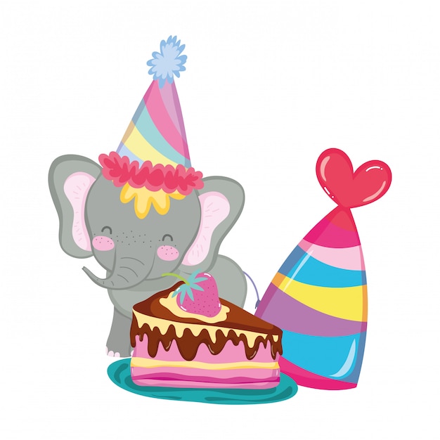Vector lindo y pequeño elefante con sombrero de fiesta.